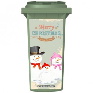 Merry Christmas Snow Man Family Wheelie Bin Sticker Panel